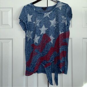 Rock & Republic Blue & Red Star Patterned Women's Short Sleeve Top Size XL